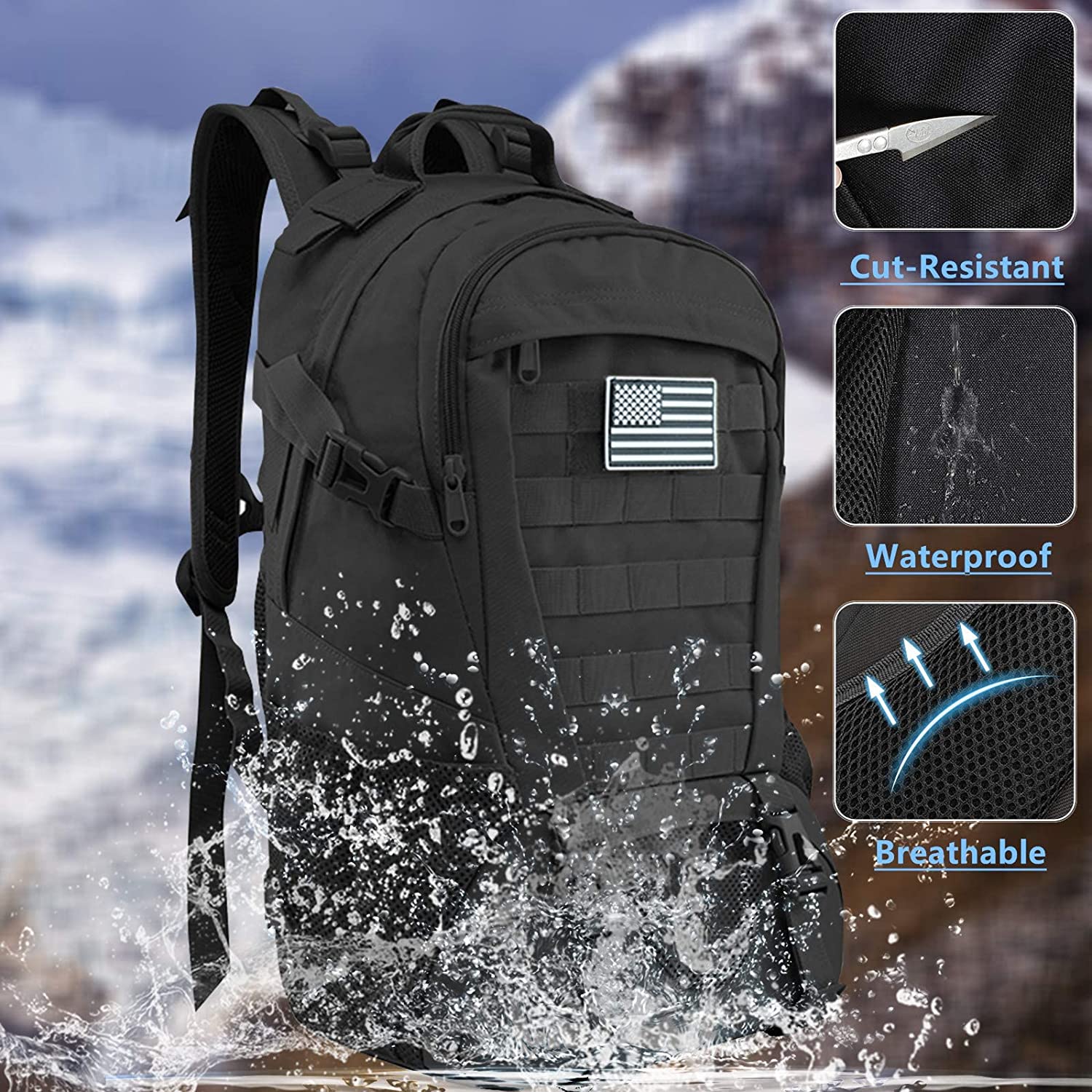 Jueachy Tactical Backpack for Men Hiking Day Pack Molle Military Rucksack Waterproof 30L EDC Bag with USA Flag Patch - Image 4